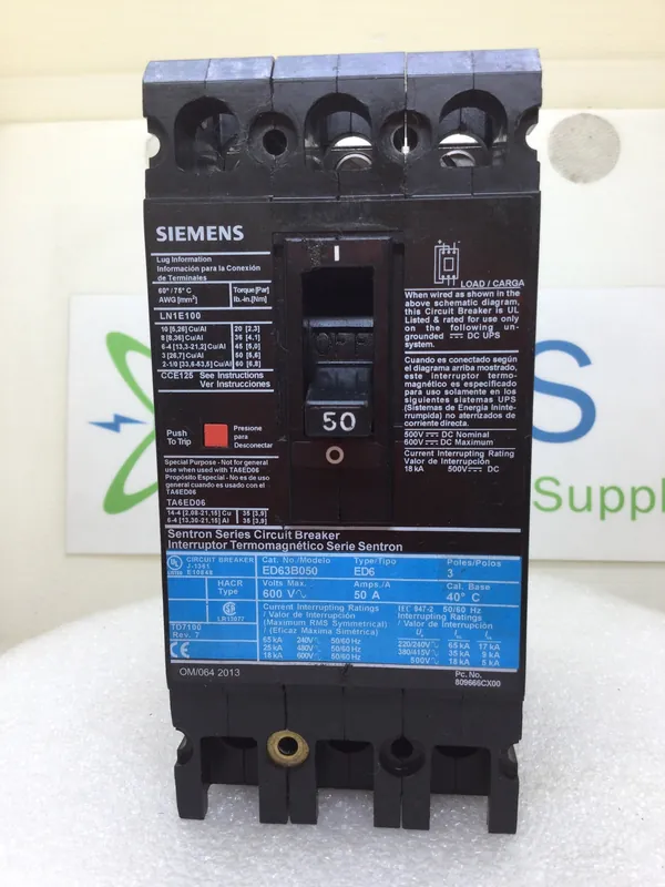 ITE/Siemens ED63B050 50 Amp 3 Pole 600VAC Type ED6 Circuit Breaker Flash Sale