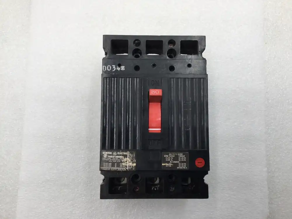 Free Delivery General Electric THED136080 80 Amp 3 Pole 600V Type THED Circuit Breaker