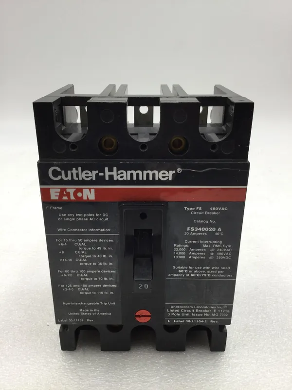 Eaton/Cutler Hammer FS340020A 20 Amp 3 Pole 480V Type FS Circuit Breaker Express Delivery