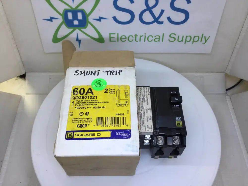 Next Day Delivery Square D QO2601021 60 Amp 2 Pole 120/240V Shunt Trip Plug In Circuit Breaker