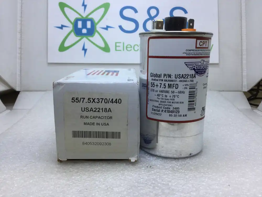 Holiday Sale Amrad USA2218A 55+7.5MFD +10%/-5% 370/440V 50/60Hz 70c/-40c Capacitor