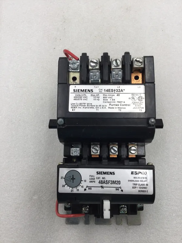 Big Sale Siemens 14ES+32A 40 Amp 3 Pole 200-575 VAC 10-15 HP Motor Starter/Contactor with Overload Relay and 120-/240 VAC Coil