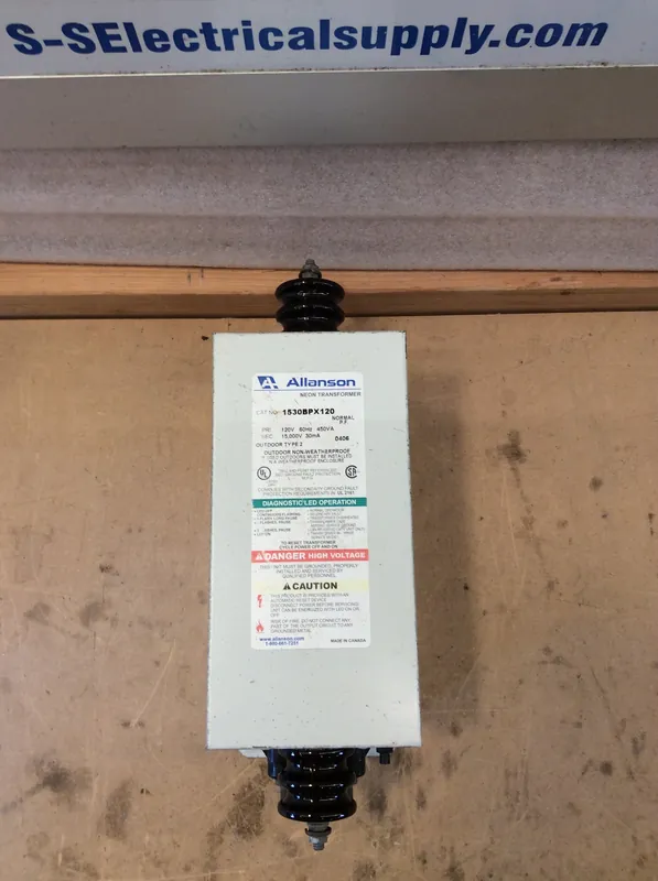 Allanson 1530BPX120 Neon Transformer Pri: 120V 60Hz 450VA Sec: 15,000V 30mA Outdoor Type 2 Time-Limited