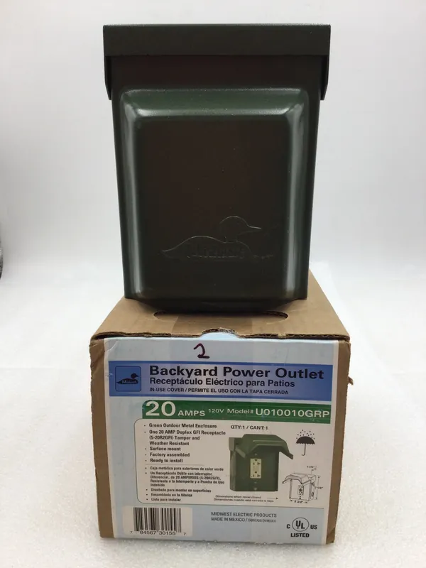 Midwest Backyard Power Outlet 20 Amps U010010GRP Receptacle 120/240V Surface Mount Limited Offer