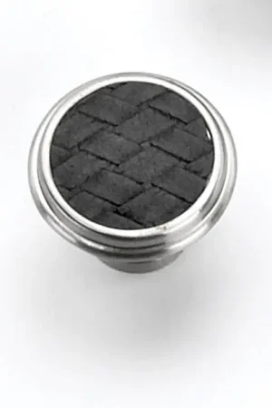 Sale Churchill Knob 1-1/8" Dia Satin Nickel/Black Leather Laurey 12093