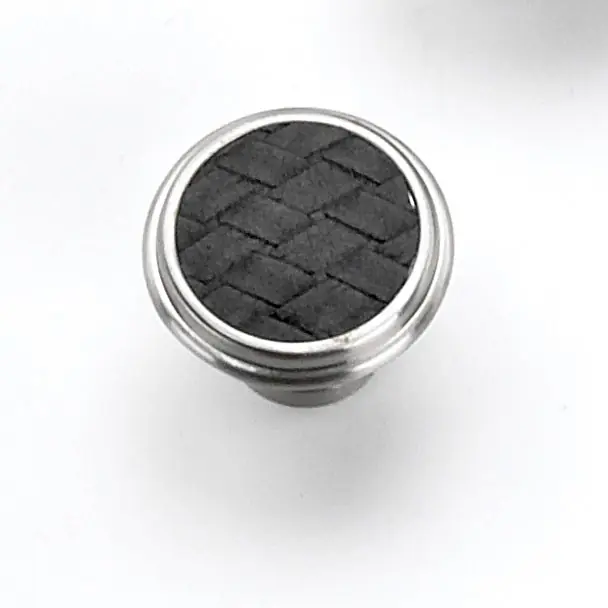 Sale Churchill Knob 1-1/8" Dia Satin Nickel/Black Leather Laurey 12093
