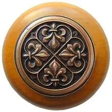 Premium Notting Hill NHW-760M-AC, Fleur-De-Lis Wood Knob in Antique Copper/Maple Wood, Olde World