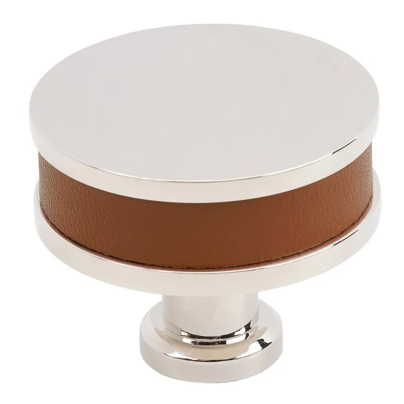 Buy Direct Amerock Fairlane Knob 1-1/2" Diameter Cognac Leather/Polished Nickel BP37536CNLPN