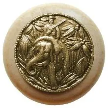 Notting Hill NHW-705N-AB, Jungle Patrol Wood Knob in Antique Brass/Natural Wood, All Creatures Wholesale