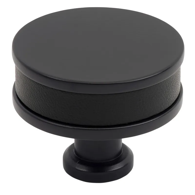 Amerock Fairlane Knob 1-1/2" Diameter Black Leather/Matte Black BP37536BLMB Price Drop