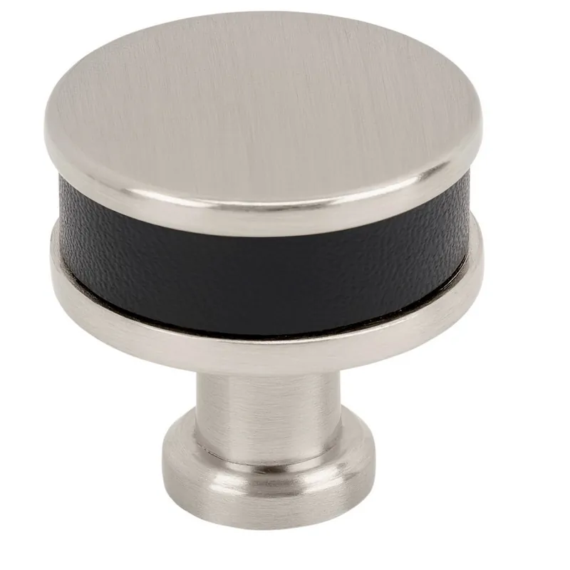 Amerock Fairlane Knob 1-1/4" Diameter Black Leather/Satin Nickel BP37535BLG10 Mega Sale
