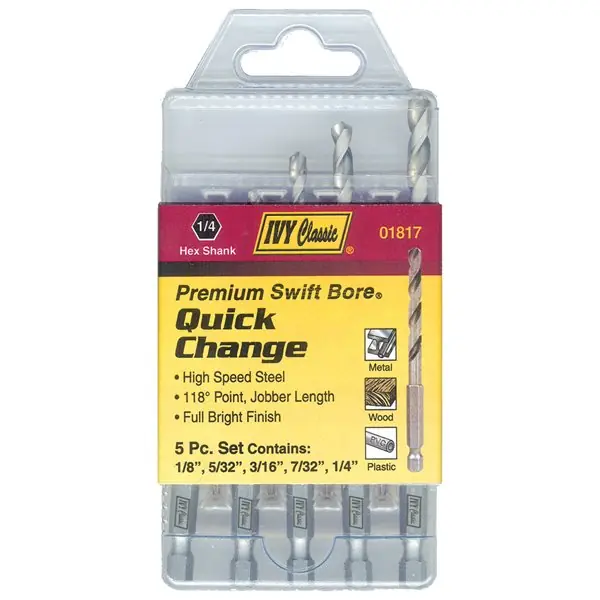 Fan Favorite IVY Classic Premium Swift Bore 01817 Drill Bit Set, Quick-Change, 5-Piece, HSS, Bright