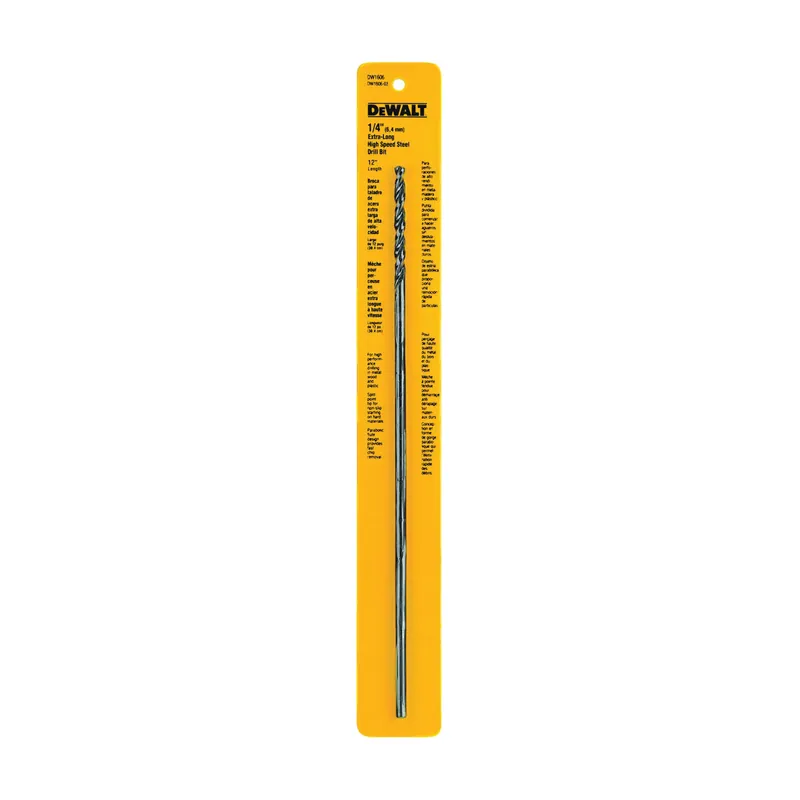 Factory Price DEWALT DW1606 Drill Bit, 1/4 in Dia, 12 in OAL, Spiral Flute, 1/4 in Dia Shank, Round Shank