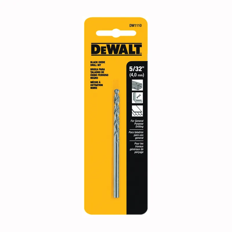 DEWALT DW1110 Jobber Drill Bit, 5/32 in Dia, 3-1/8 in OAL, Parabolic Flute, 5/32 in Dia Shank, Round Shank Limited Edition
