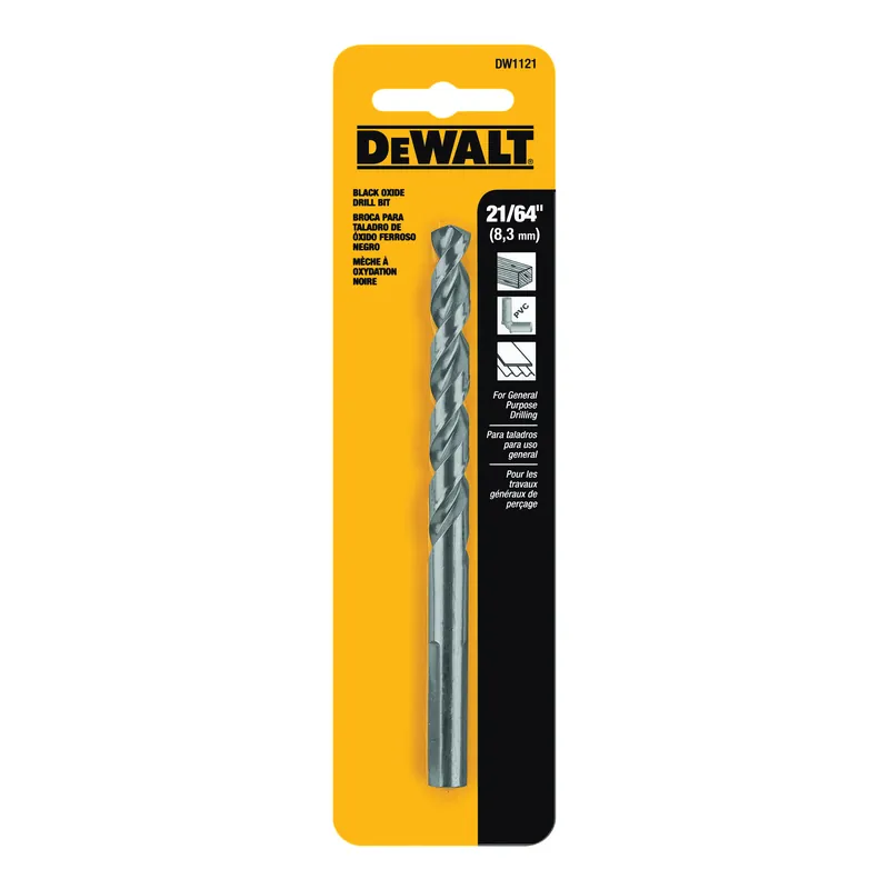 Markdown DEWALT DW1121 Jobber Drill Bit, 21/64 in Dia, 4-5/8 in OAL, Parabolic Flute, 21/64 in Dia Shank, Round Shank