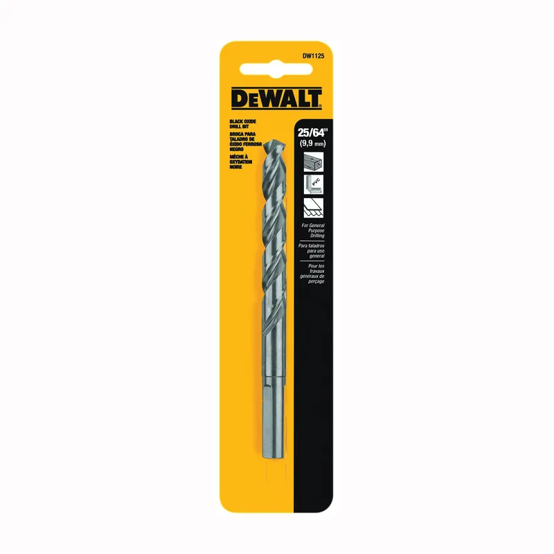 Original DEWALT DW1125 Jobber Drill Bit, 25/64 in Dia, 5-1/8 in OAL, Parabolic Flute, 25/64 in Dia Shank, Round Shank
