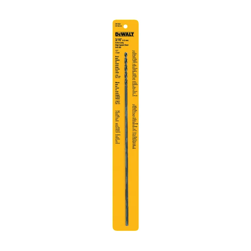 Place Order DEWALT DW1604 Drill Bit, 3/16 in Dia, 12 in OAL, Spiral Flute, 3/16 in Dia Shank, Round Shank