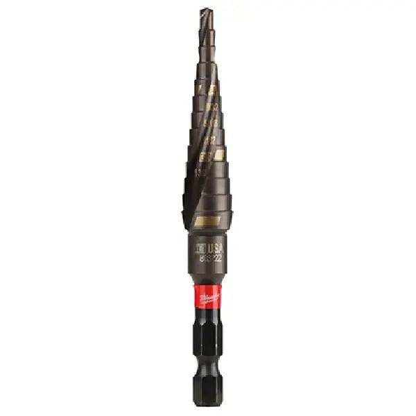 Deal Milwaukee SHOCKWAVE Impact Duty 48-89-9241 Step Drill Bit, 1/8 to 1/2 in Dia, Spiral Flute, 2-Flute, Hex Shank