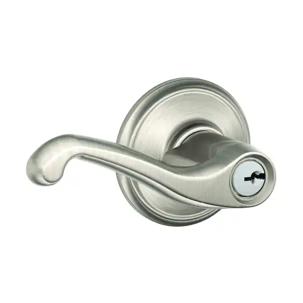 Luxury Schlage F Series F51A VFLA619 Entry Lever, Mechanical Lock, Satin Nickel, Metal, Residential, 2 Grade