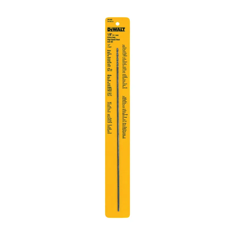 DEWALT DW1602 Drill Bit, 1/8 in Dia, 12 in OAL, Extended Length, Spiral Flute, 1/8 in Dia Shank, Round Shank Place Order