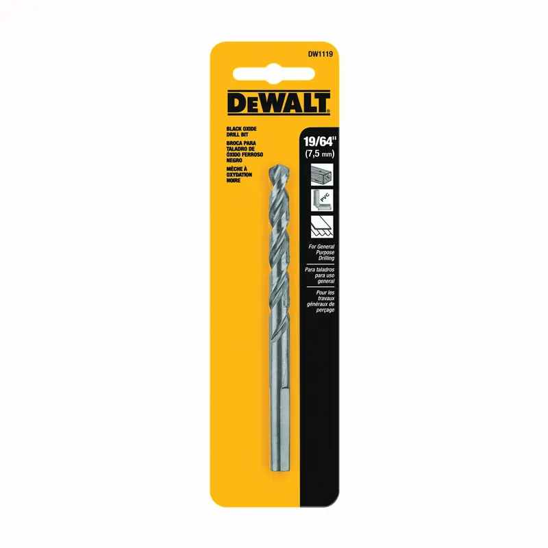 DEWALT DW1119 Jobber Drill Bit, 19/64 in Dia, 4.38 in OAL, Parabolic Flute, 19/64 in Dia Shank, Round Shank New Arrival