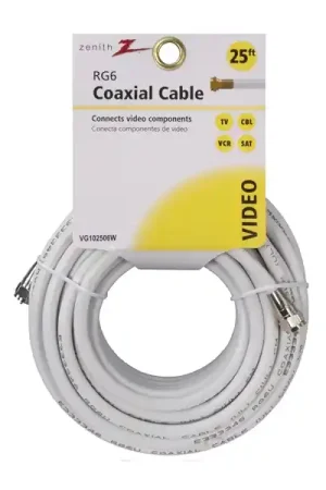 Zenith VG102506W RG6 Coaxial Cable, F-Type, F-Type, 25 ft L Budget