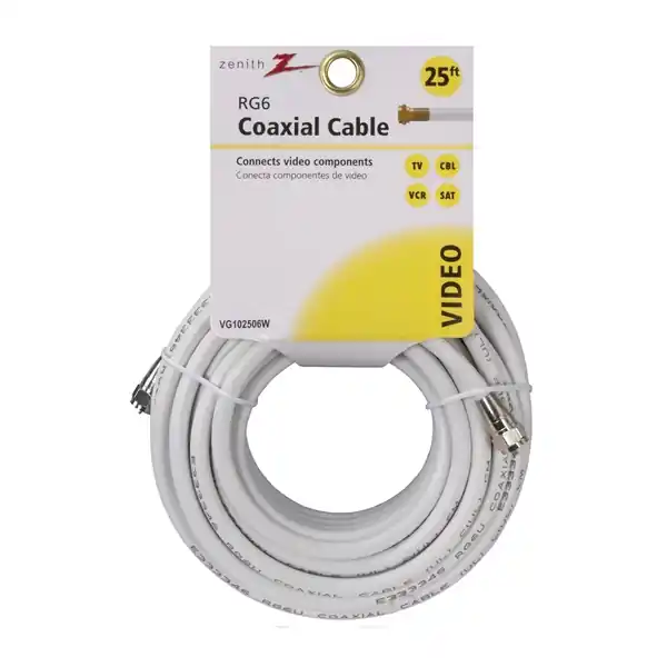 Zenith VG102506W RG6 Coaxial Cable, F-Type, F-Type, 25 ft L Budget