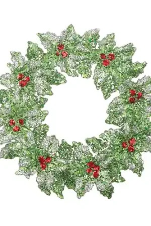 RAZ Imports 2914114 Christmas Ornament, Glittered Holly Wreath, Plastic, Green Buy Direct
