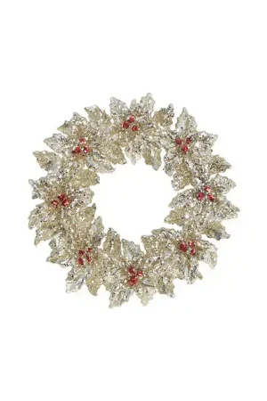RAZ Imports 3414184 Ornament, Glittered Holly Wreath, Tartan Tidings, Plastic, Gold Cheap