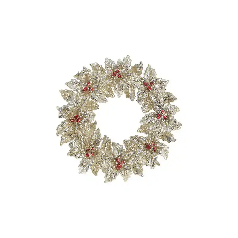 RAZ Imports 3414184 Ornament, Glittered Holly Wreath, Tartan Tidings, Plastic, Gold Cheap