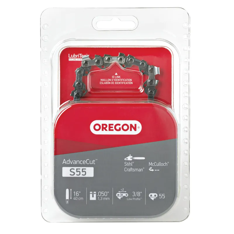 Top Rated Oregon S55 Chainsaw Chain, 16 in L Bar, 3/8 in TPI/Pitch, 55-Link