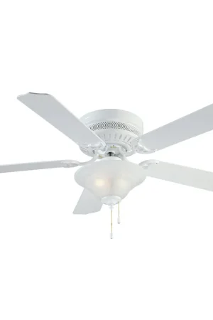 Time-Limited Boston Harbor CF-B-652+1F242WH Low Profile Ceiling Fan, 5-Blade, Bleached Oak/White Blade, 52 in Sweep, 3-Speed