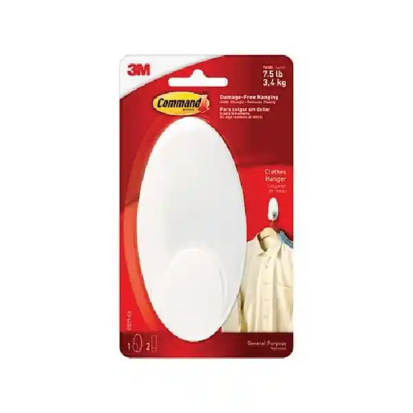 Command 17019-ES Large Clothes Hanger Hook, 7.5 lb, 1-Hook, Plastic, White In Demand