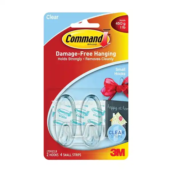 Certified Command 17092CLR Adhesive Hook, 1 lb, 2-Hook, Plastic, Clear