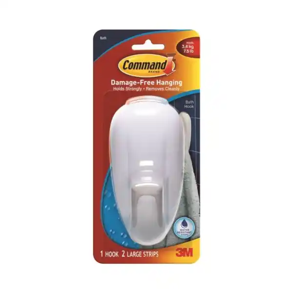 Limited Edition Command 17600B-ES Bath Jumbo Hook, 7.5 lb, 1-Hook, Plastic, White