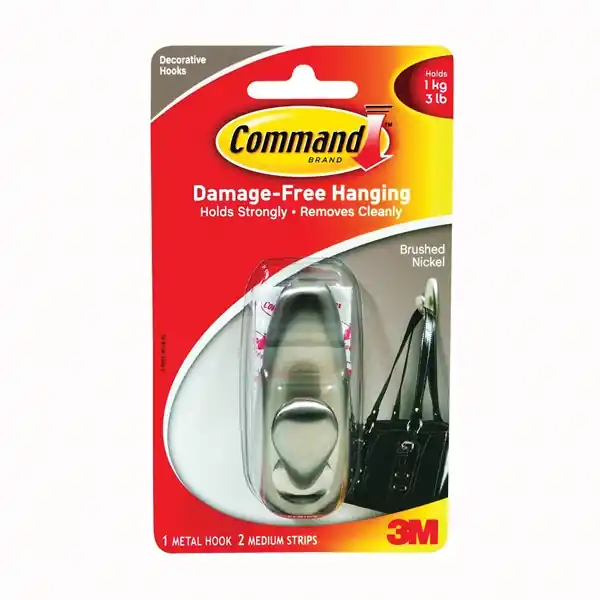 Command Forever Classic Series FC12-BN Decorative Hook, 3 lb, 1-Hook, Metal, Brushed Nickel Certified