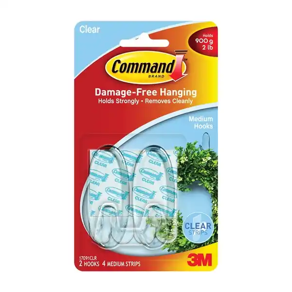 Hot Picks Command 17091CLR Adhesive Hook, 2 lb, 2-Hook, Plastic, Clear