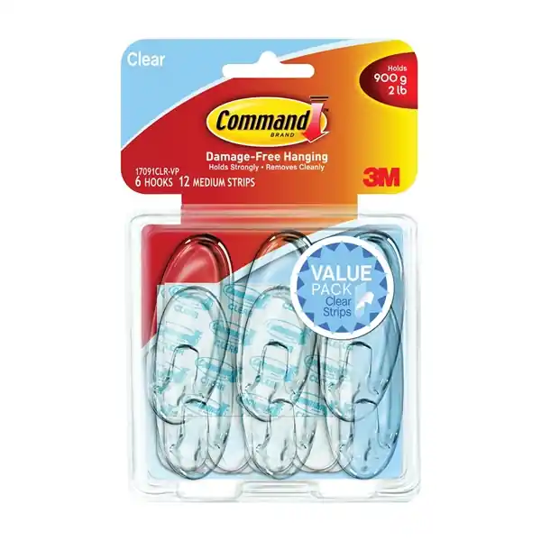 Direct From Manufacturer Command 17091CLR-VP Adhesive Hook, 2 lb, 6-Hook, Plastic, Clear