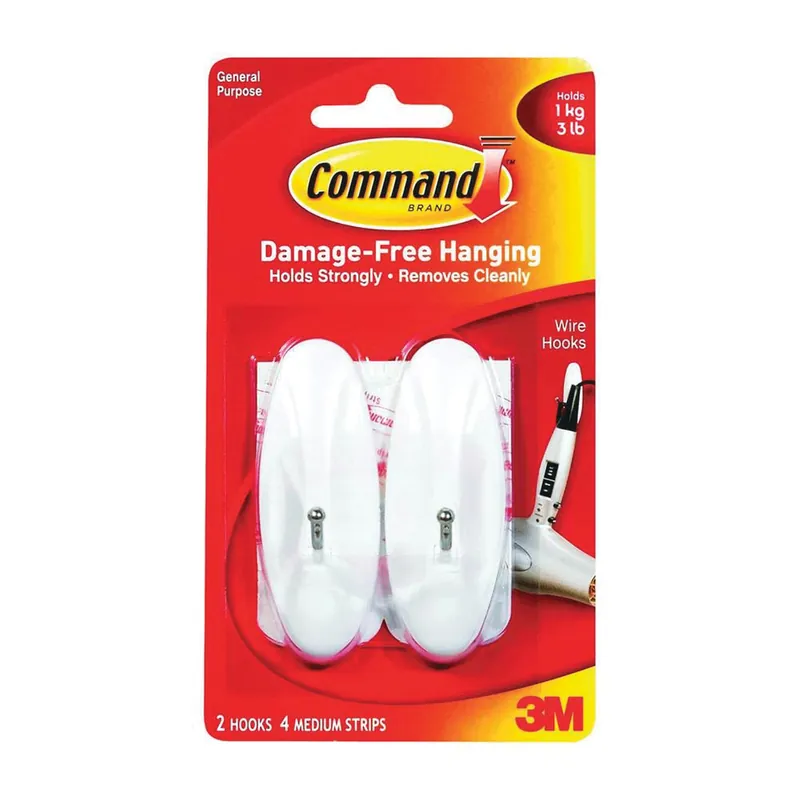 Top Rated Command 17068 Wire Hook, 0.3 in Opening, 3 lb, 2-Hook, Metal/Plastic, White