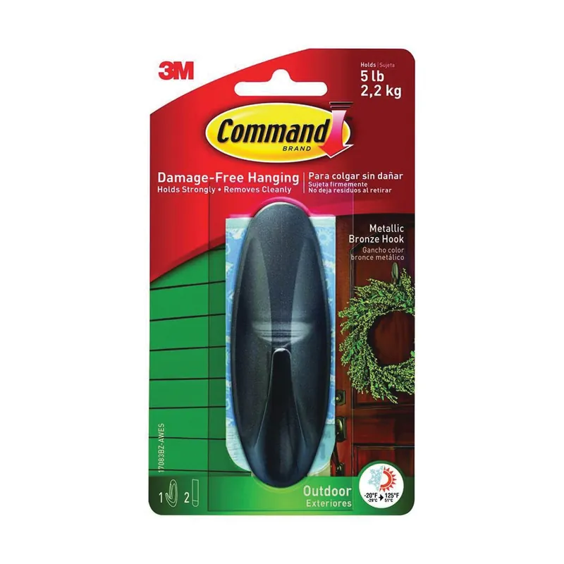 Must Have Command 17083BZ-AWES Adhesive Hook, 5 lb, 1-Hook, Plastic, Bronze