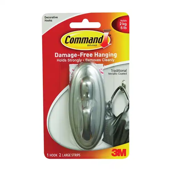 Command 17053BN Decorative Hook, 5 lb, 1-Hook, Plastic, Silver, Brushed Nickel No Minimum Order