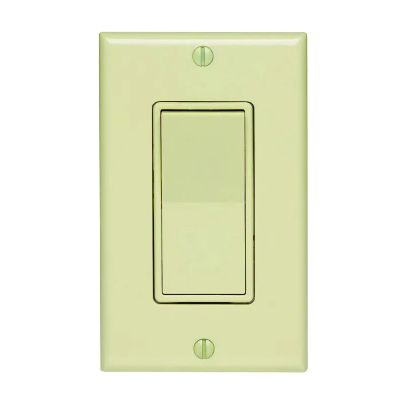 Leviton C25-05671-02I Rocker Switch with Wallplate, 15 A, 120/277 V, SPST, Lead Wire Terminal, Ivory Premium