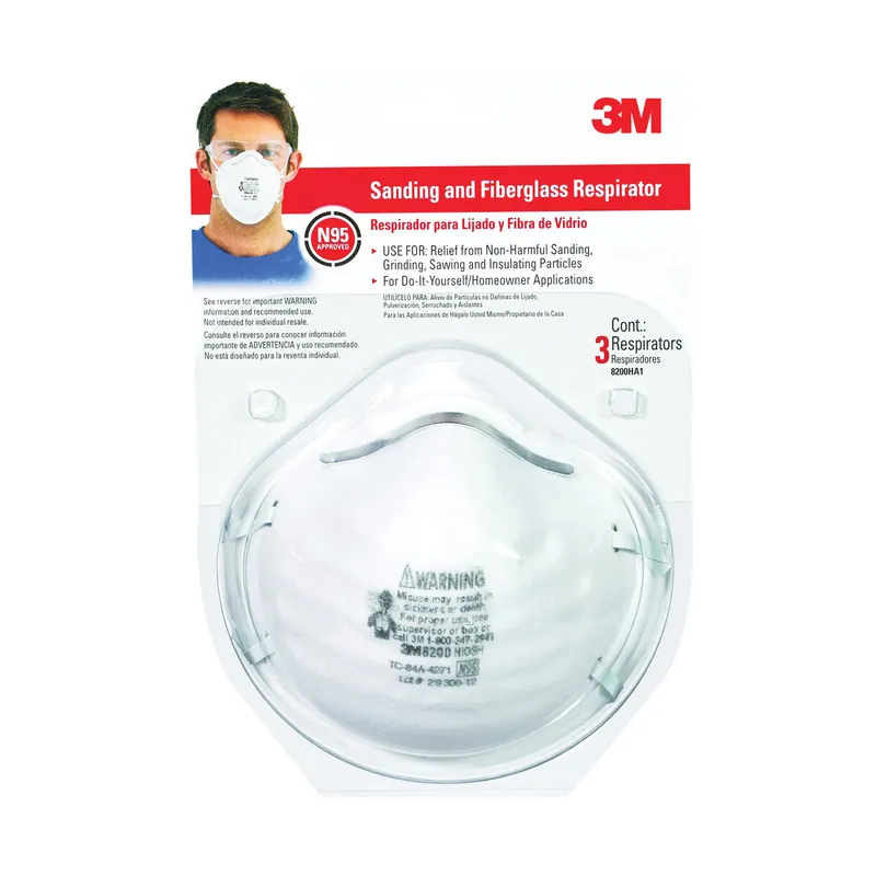 Get Yours 3M 8200HA1-A Disposable Sanding and Fiberglass Respirator, N95 Filter Class, 95 % Filter Efficiency