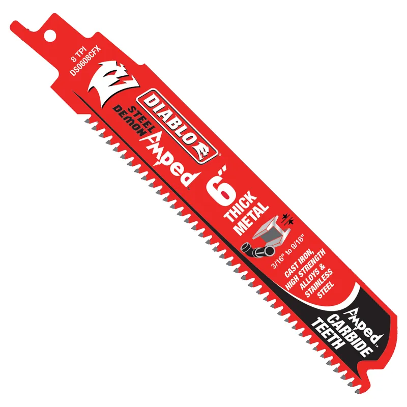 Diablo Steel Demon Amped DS0608CFA Reciprocating Saw Blade, 1 in W, 6 in L, 8 TPI, Carbide Cutting Edge, 1/PK No Minimum Order