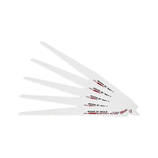 Discount Milwaukee 48-00-5036 Reciprocating Saw Blade, Applicable Materials: Nail-Embedded Wood, 3/4 in W, 9 in L, 5 TPI