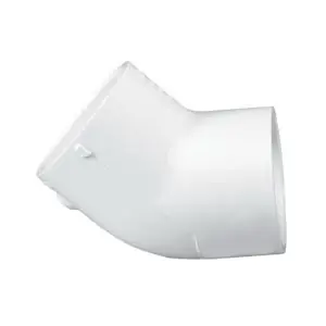 Lasco 417012BC Pipe Elbow, 1-1/4 in, Slip, 45 deg Angle, PVC, White, SCH 40 Schedule, 370 psi Pressure While Supplies Last