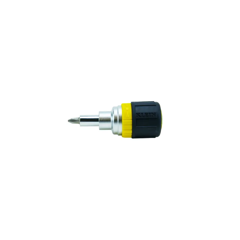 Klein Tools 32593 6-in-1 Ratcheting Screwdriver, #1, #2, 1/4 in, 3/16 in Drive, Phillips, Slotted Drive, 3-1/2 in OAL Bargain