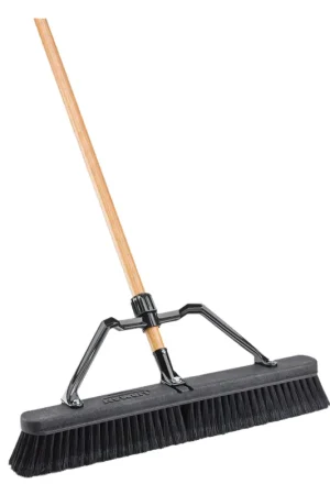 Certified Libman 1294 Smooth Surface Push Broom, 24 in Sweep Face, 3 in L Trim, Hardwood Bristle, 66 in L, Bolt-On, Natural