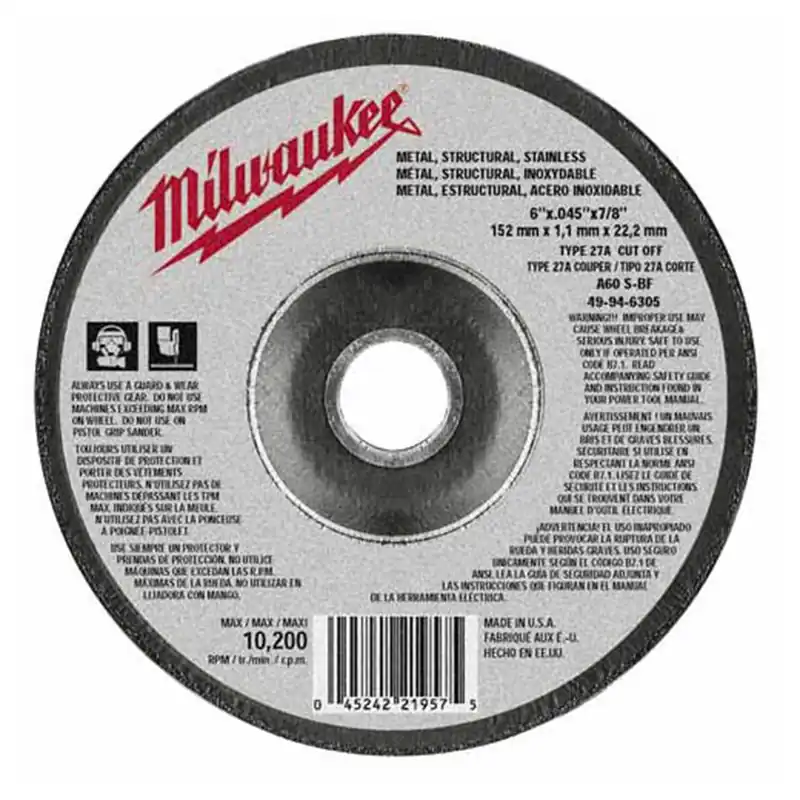 6"X.045"X7/8" (TYPE 27) CUT-OFF WHEEL (A60T) - Milwaukee Electric Tools Hot Deal