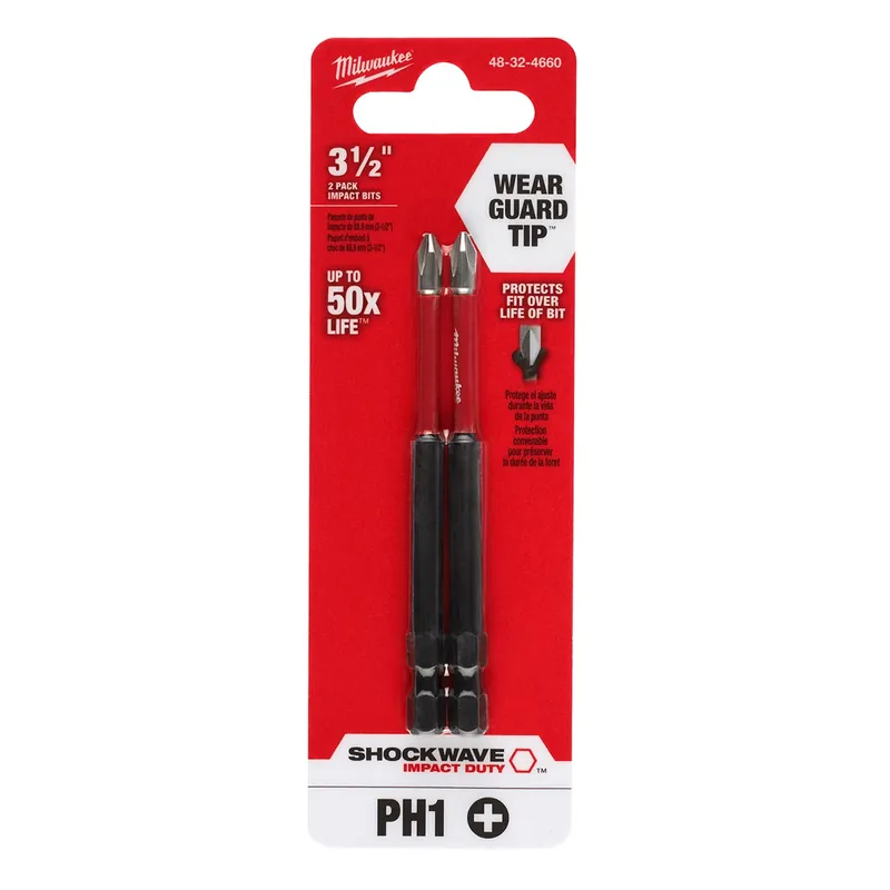 SHOCKWAVE Impact Duty 3-1/2" PH1 Bit 2PK - Milwaukee Electric Tools Authentic